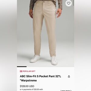 Men’s lululemon ABC 5 pocket pant Slimfit 32” *warpstreme
